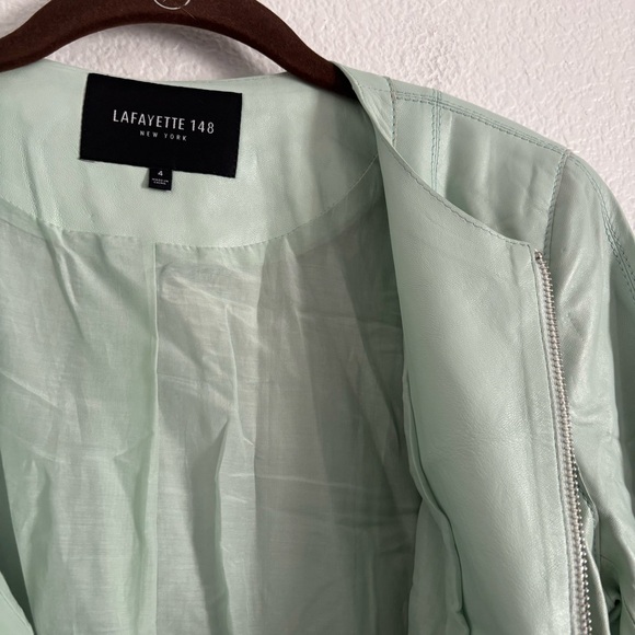 Lafayette 148 New York Women's Size 4 Mint Green 100% Leather Full Zip Jacket - Picture 5 of 6